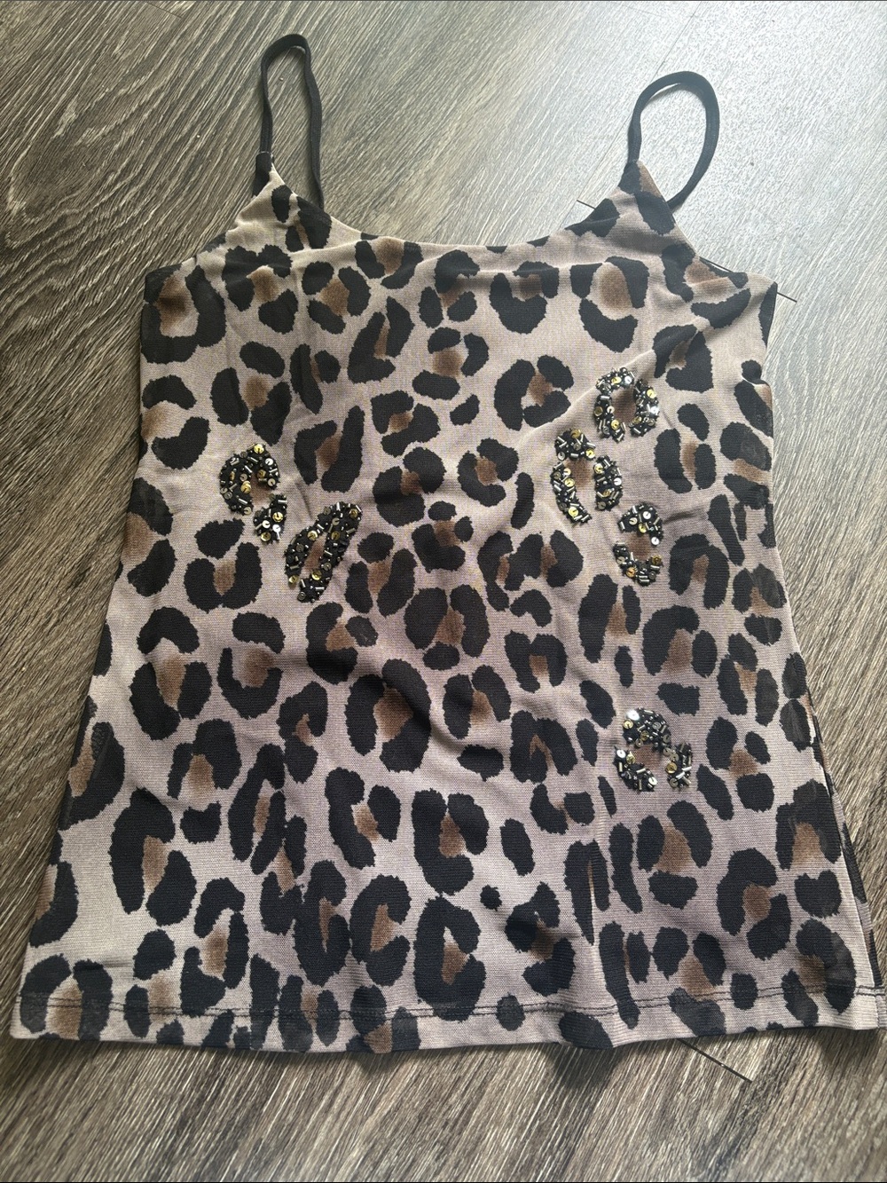 Y2K Old Navy Leopard Print Beaded Cami Tank Top